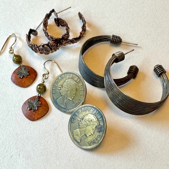 Vintage Jewelry - Four Pairs of Cool Earrings Set, wire, coin